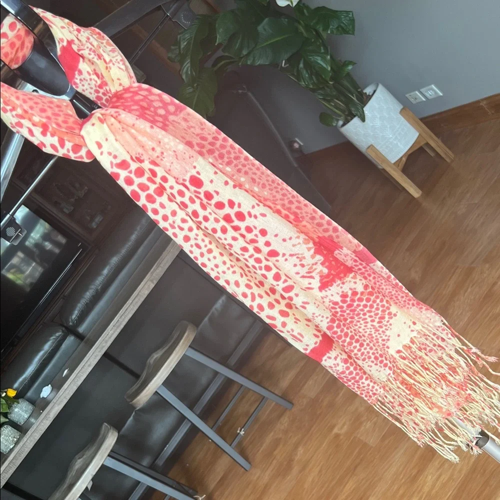 Elegant Coral and Cream Patterned Shawl
